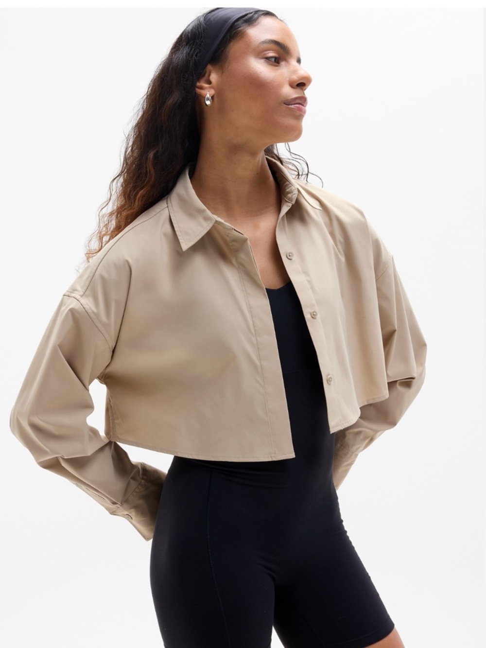 Athleta NWOT Midday Ultra Cropped Poplin Shirt - Ecru